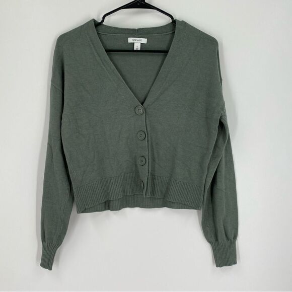 Nine West V Neck Long Sleeve Green Cardigan size S - Picture 1 of 4
